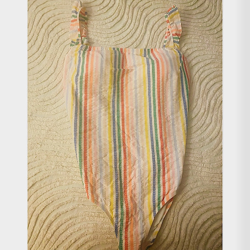 NWT J.crew Rainbow Seersucker Bathing Swim Suit XL
